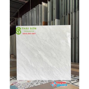 Gạch hà thanh lát nền 80x80 bóng kiếng trắng xám vân xéo