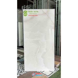 Gạch lát nền 60x120 ấn độ bóng kiếng màu trắng vân đá onyx ngọc bích