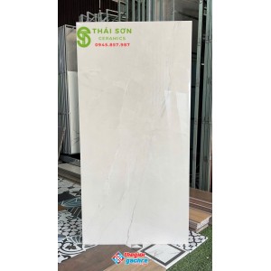 Gạch lát nền 60x120 ấn độ bóng kiếng màu trắng xám nhạt