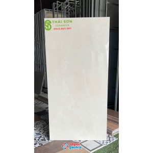 Gạch lát nền 60x120 ấn độ bóng kiếng màu kem vân đá marble