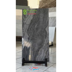 Gạch ốp tường 40x80 khắc kim bóng kính màu xám đậm