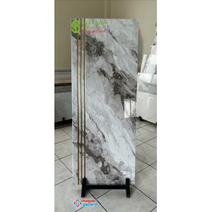 Gạch cầu thang 47x120 màu trắng vân đá chỉ vàng