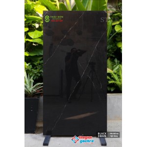 Gạch khổ lớn 80x160 ấn độ đen vệt trắng bóng kiếng