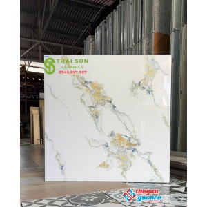 Gạch lát nền hà thanh 80x80 bóng kiếng trắng kem vân đá cẩm thạch