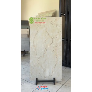 Gạch lát nền 60x120 trung quốc khắc kim màu vàng kem nhạt