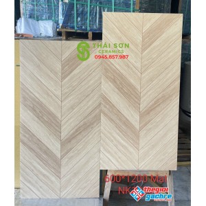 Gạch lát nền giả gỗ ghép xương cá 60x120 mờ