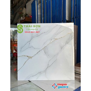 Gạch lát nền 80x80 bóng kiếng khắc kim trắng ánh khói nhẹ