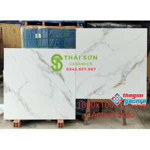 Gạch 100x100 bóng kiếng ấn độ trắng vân vàng