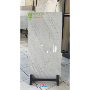 Gạch ốp tường 40x80 trung quốc bóng kính khắc kim màu xám trắng