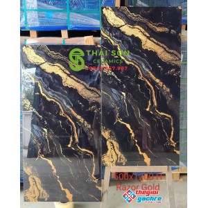 Gạch lát nền 60x120 bóng kiếng ấn độ đen chỉ vàng