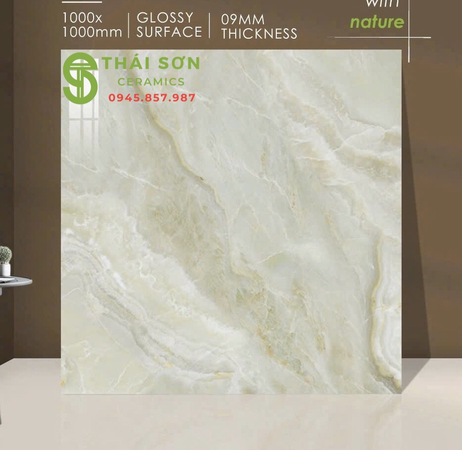 Gạch lát nền 100x100 ấn độ siêu bóng vân xanh