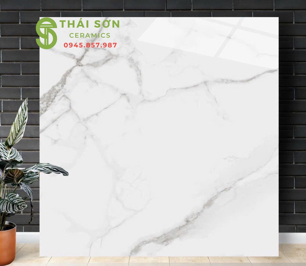 Gạch bóng kiếng 100x100 catalan lát nền trắng vân đá