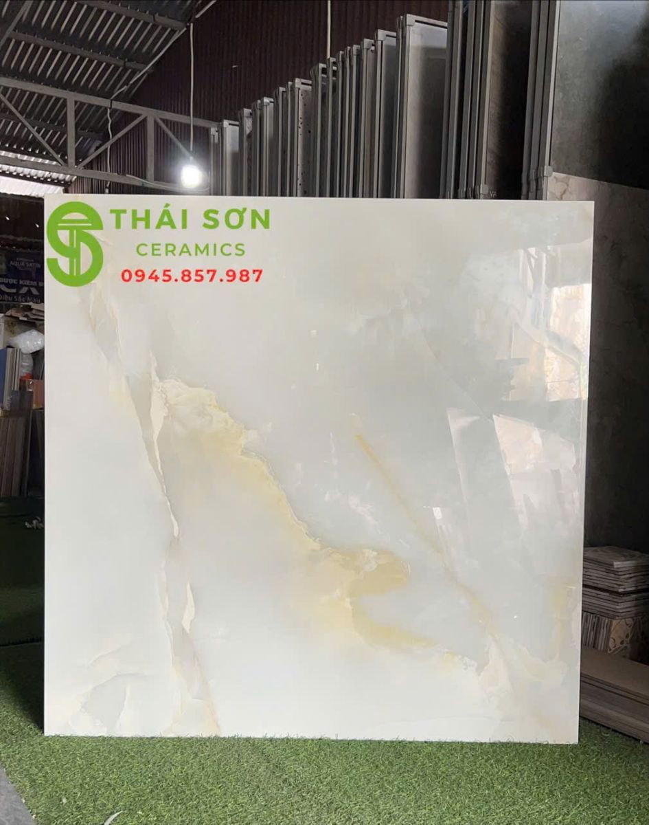 Gạch 120x120 bóng kính màu xanh vân đá