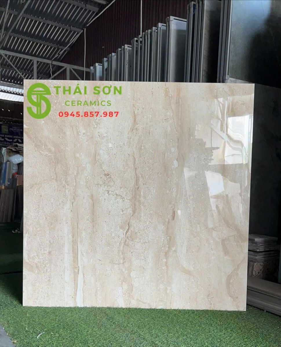 Gạch lát nền 120x120 bóng kính kem vàng vân gỗ