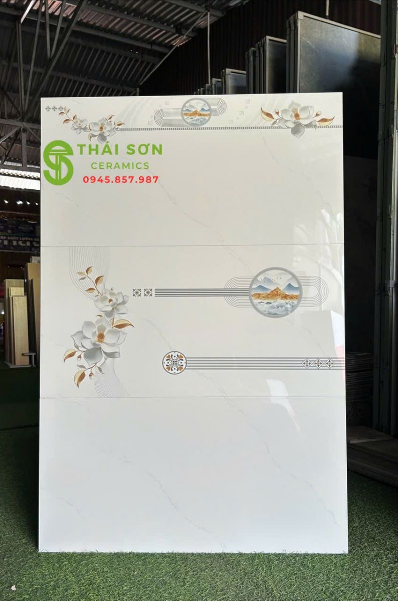 Gạch trắng vân mây 40x80 ốp tường vitto siêu bóng