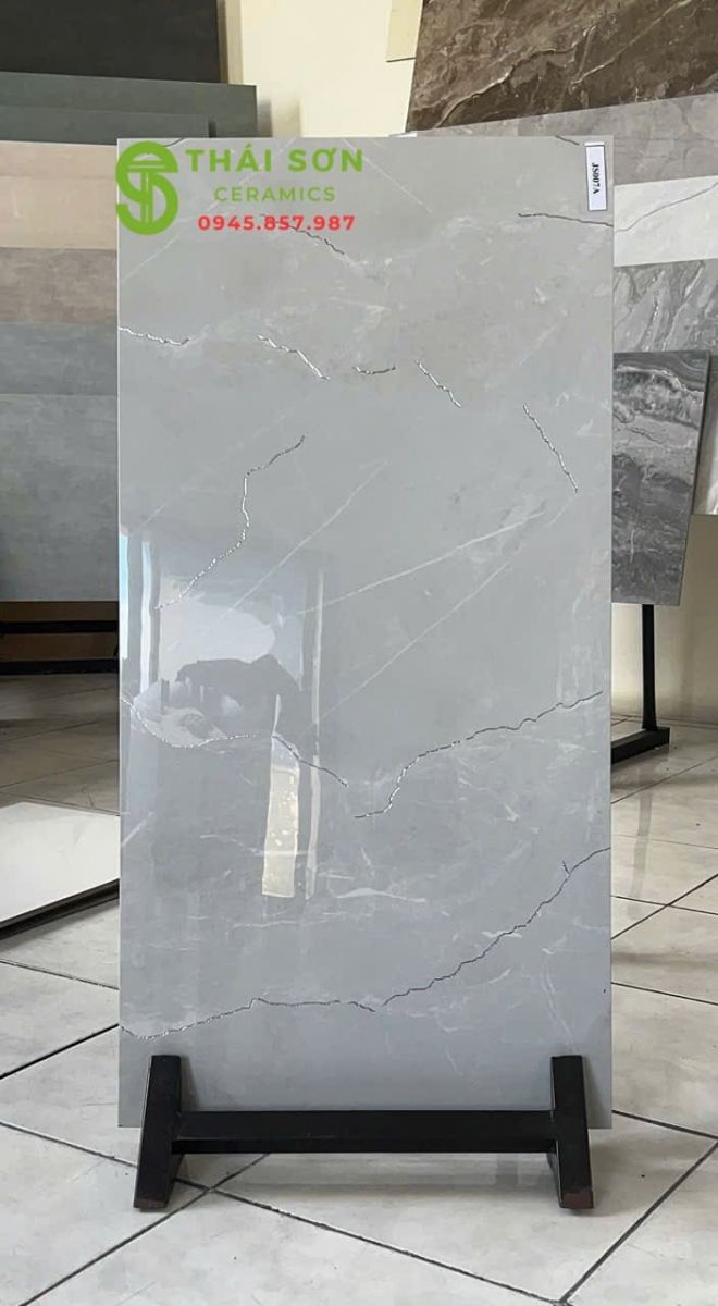 Gạch ốp tường 40x80 trung quốc khắc kim nhũ bạc màu xám bóng kiếng