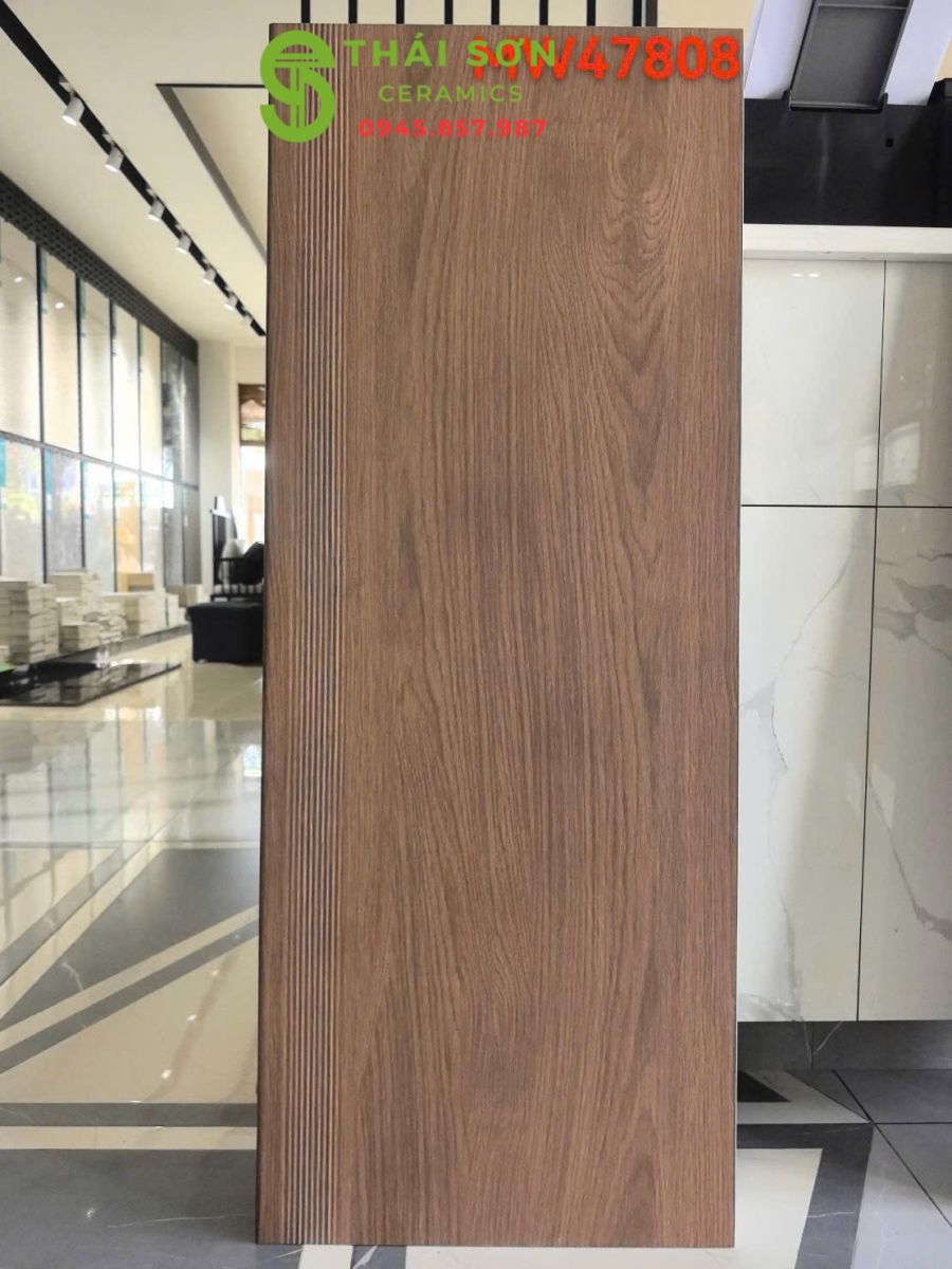 Gạch giả gỗ ốp cầu thang 47x120 sương đá