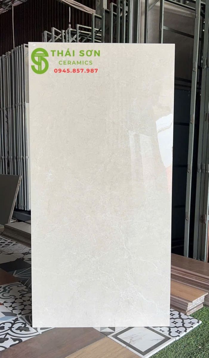Gạch ấn độ 60x120 bóng kiếng màu kem ghi nhạt
