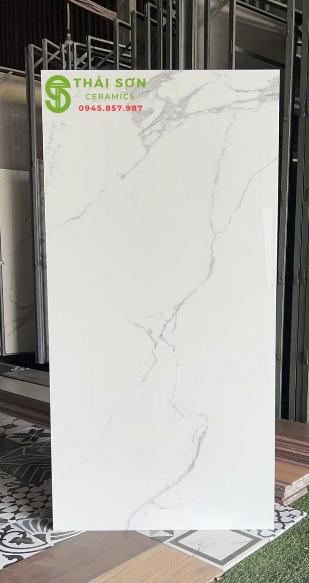 Gạch ốp lát 60x120 ấn độ bóng kiếng màu trắng vân mây