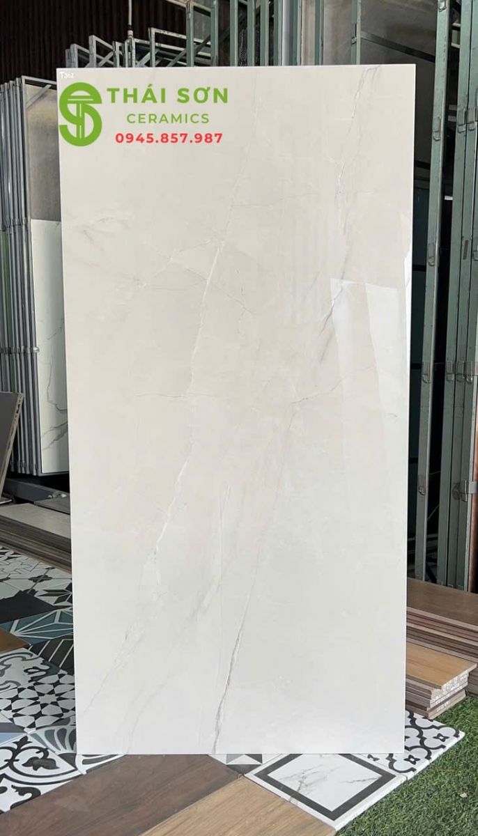 Gạch lát nền 60x120 ấn độ bóng kiếng màu trắng xám nhạt