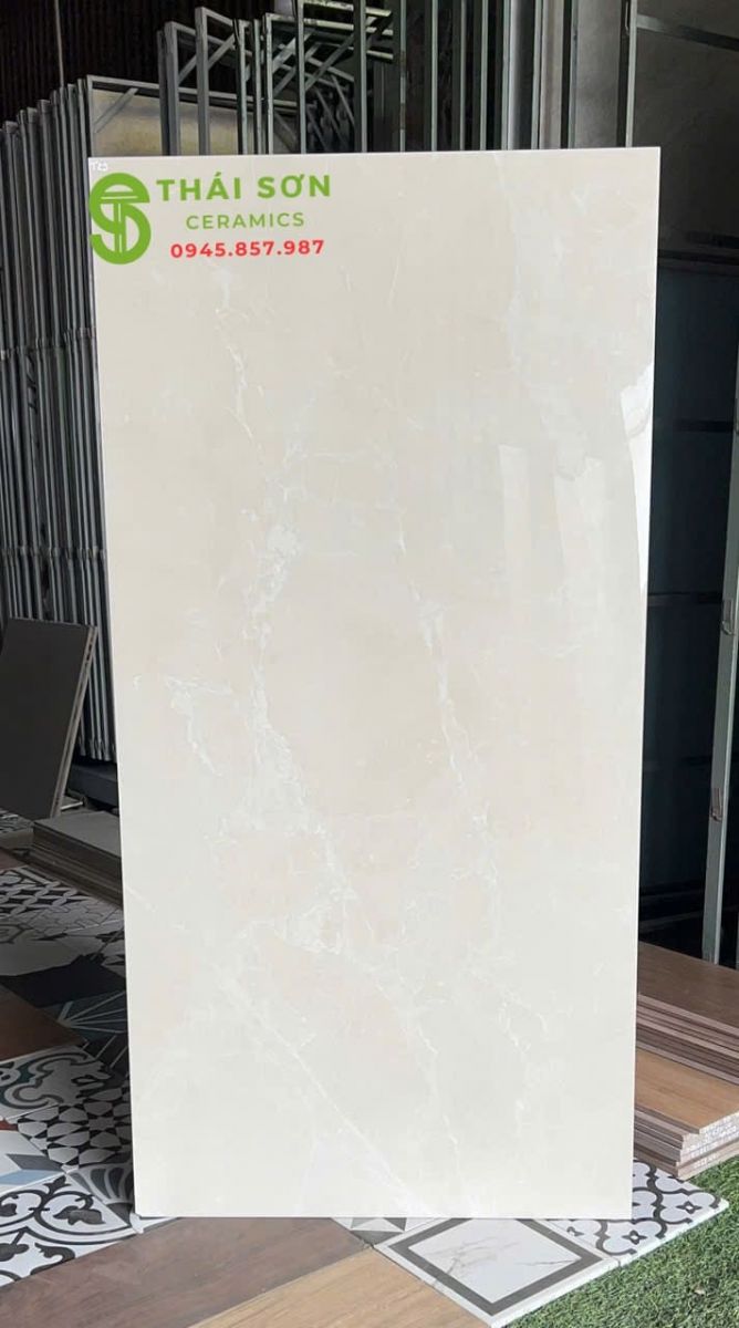 Gạch lát nền 60x120 ấn độ bóng kiếng màu kem vân đá marble
