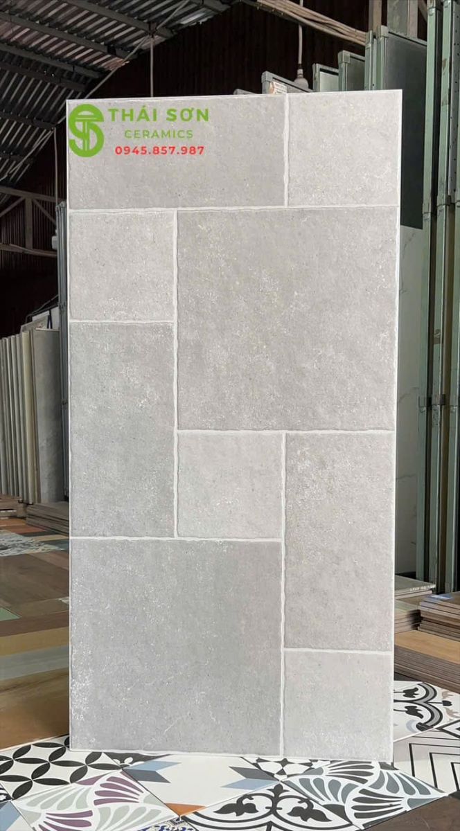 Gạch ấn độ 60x120 matt mờ màu xám ghi sáng giả đá tự nhiên ghép ô