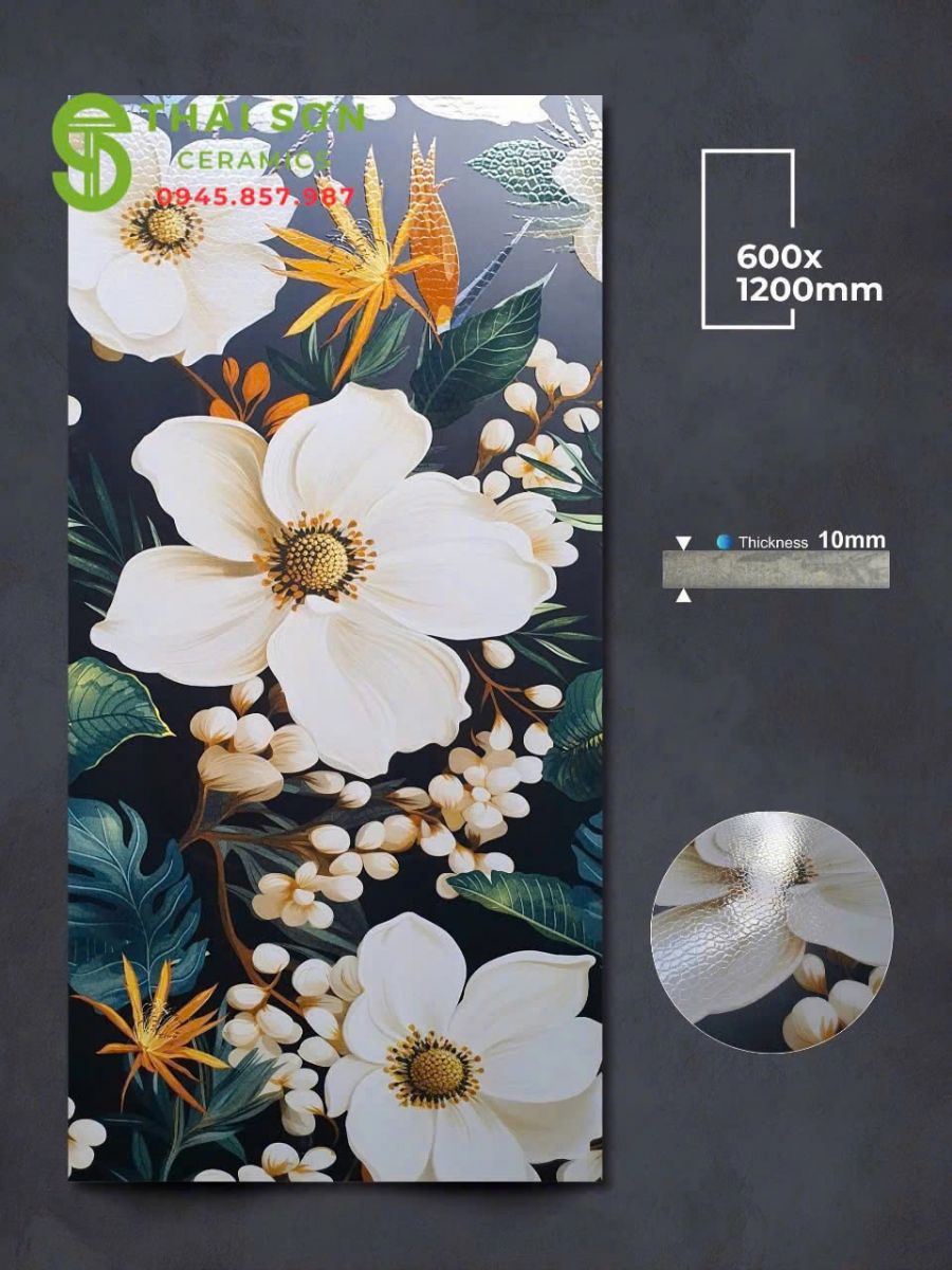 Gạch ốp tường 60x120 apodio hiệu ứng rải hạt họa tiết bông hoa