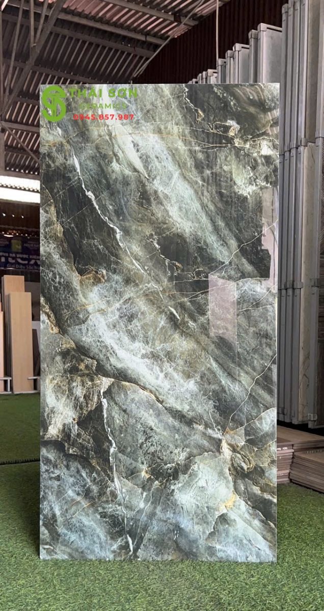 Gạch lát nền 60x120 catalan siêu bóng màu xanh ngọc bích