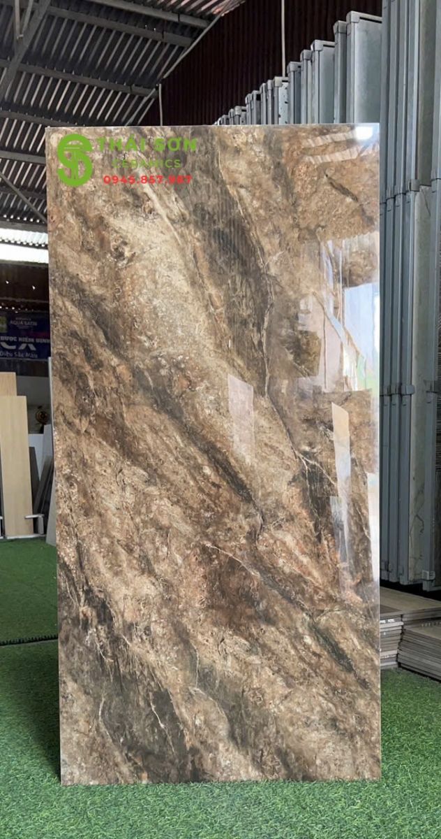 Gạch lát nền catalan 60x120 bóng kiếng màu nâu cà fe