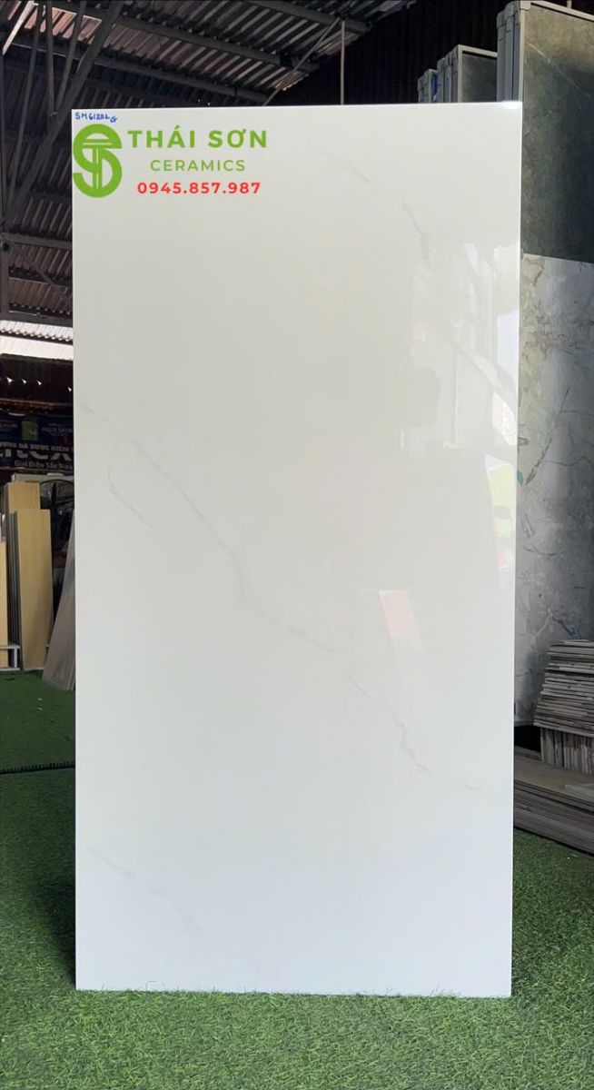 Gạch cmc trắng vân mây 60x120 lát nền bóng kiếng