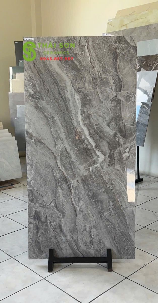 Gạch 60x120 trung quốc khắc kim bóng kính màu xám đá