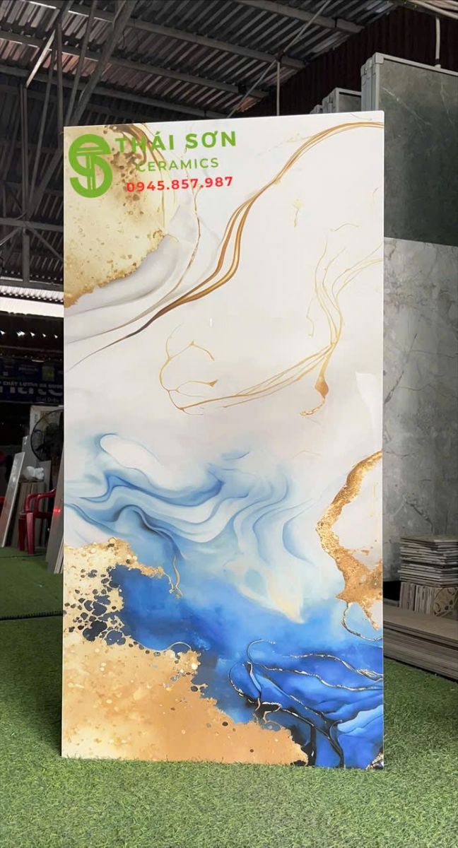 Gạch ốp lát khổ lớn 60x120 ấn độ màu xanh ánh vàng