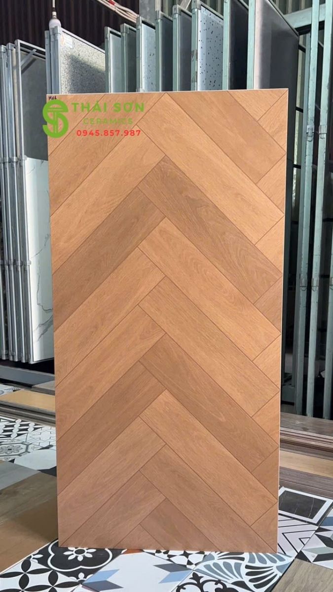 Gạch trung quốc 60x120 matt mờ xương cá màu vàng vân gỗ