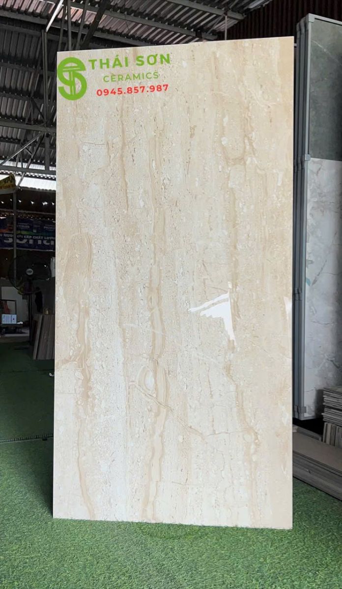 Gạch 80x160 lát nền bóng kiếng kem vàng vân gỗ