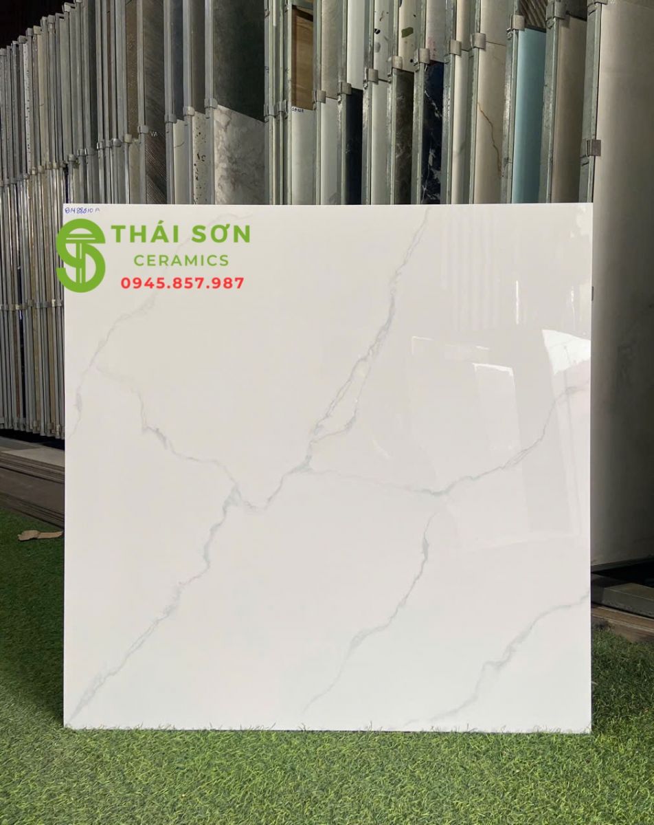 Gạch màu trắng vân mây bóng kiếng 80x80 prime cao cấp