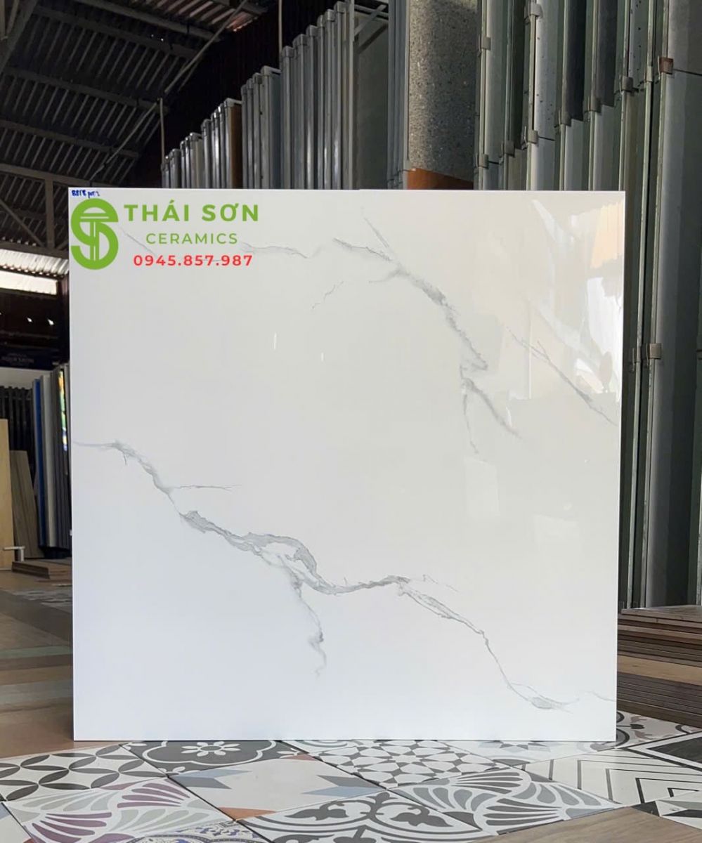 Gạch 80x80 bóng kiếng hà thanh trắng vân đá