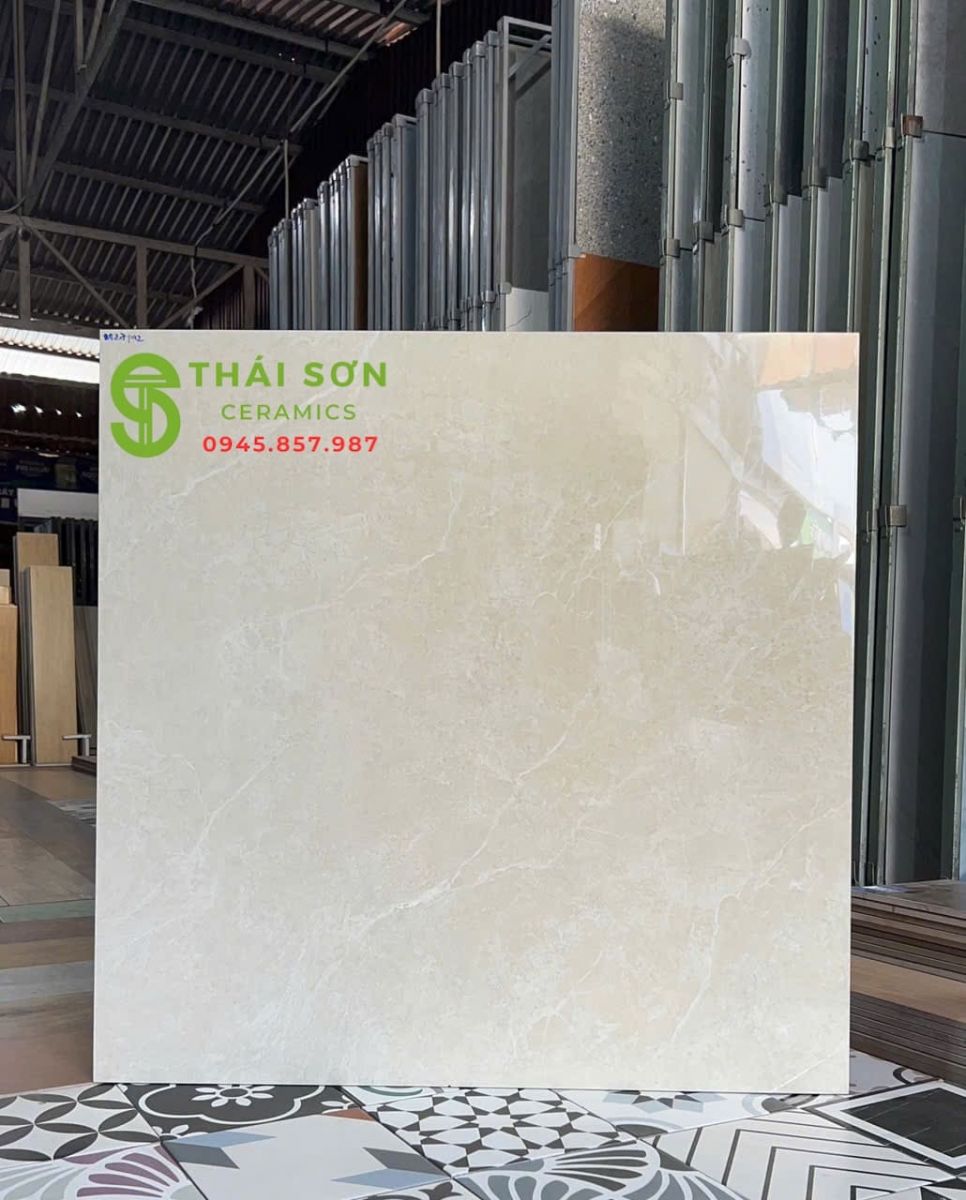Gạch 80x80 bóng kiếng lát nền hà thanh vàng kem nhạt