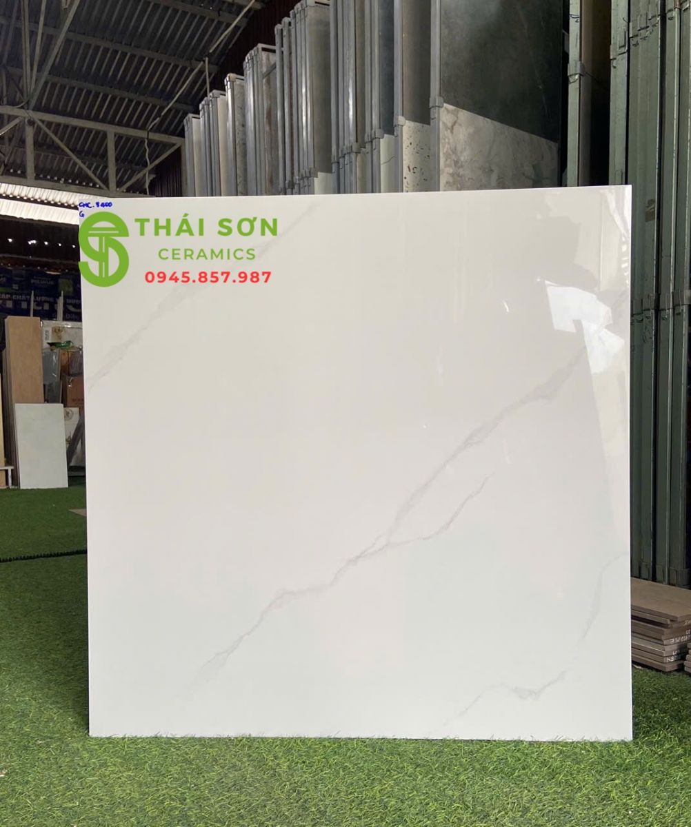 Gạch lát nền phòng khách 80x80 cmc màu trắng vân mây