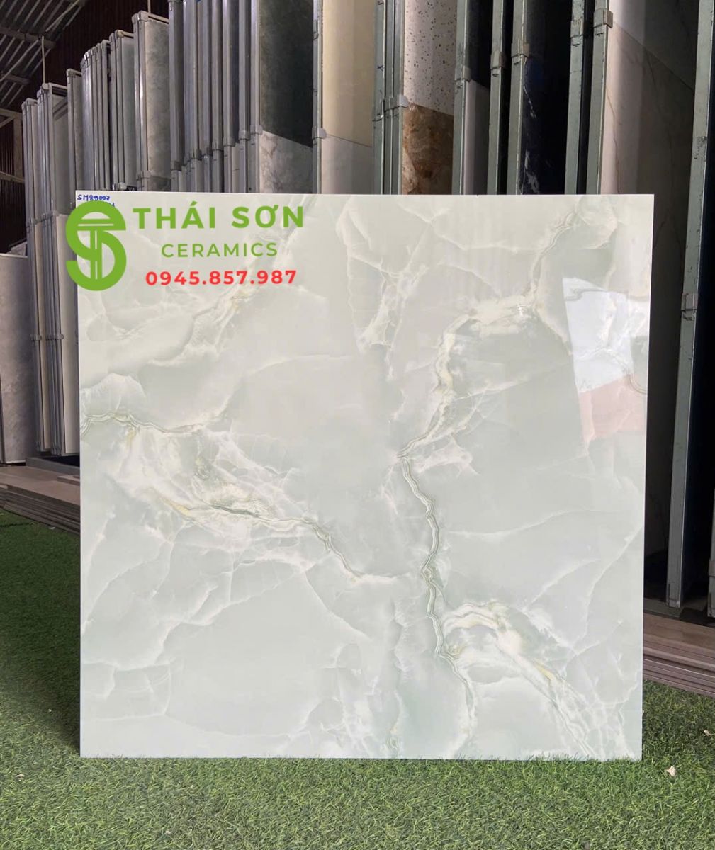 Gạch lát nền 80x80 vicenza bóng kiếng xanh vân đá