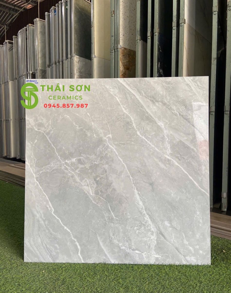 Gạch lát nền 80x80 vicenza bóng kiếng màu xám vân trắng