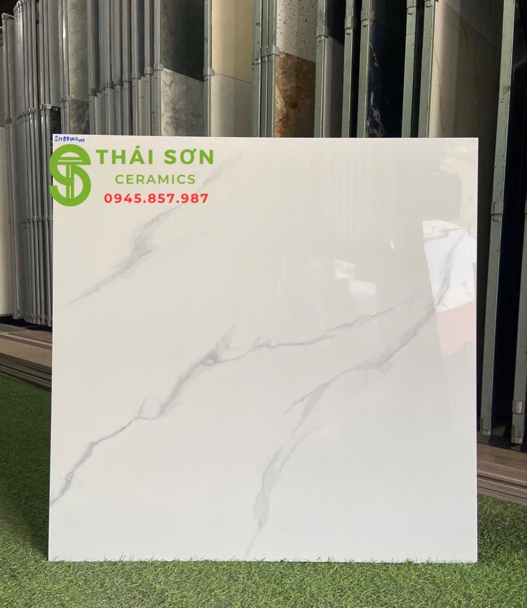 Gạch lát nền 80x80 vicenza bóng kiếng trắng vân mây