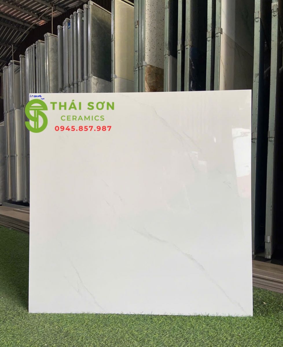 Gạch lát nền 80x80 bóng kiếng màu trắng vân nhẹ