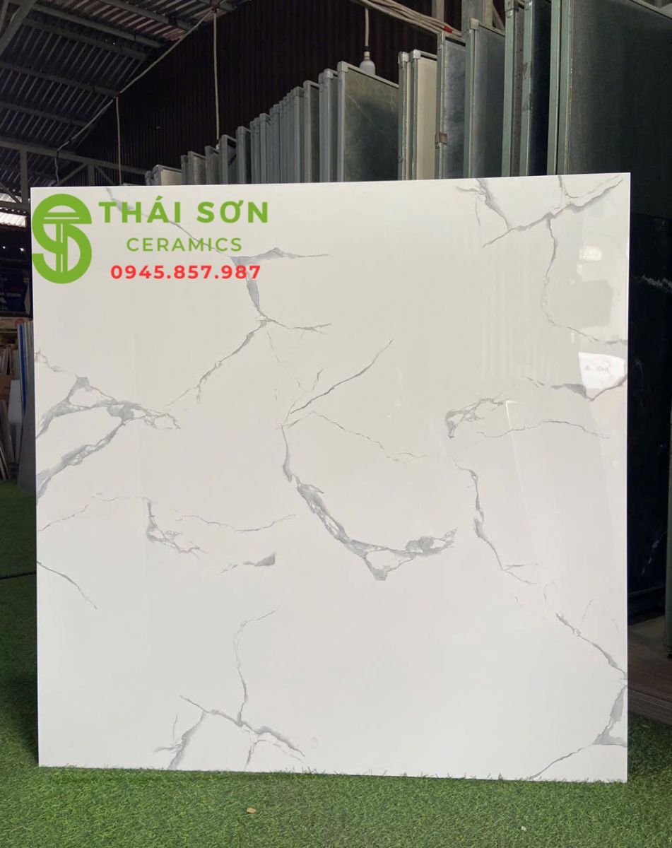 Gạch 120x120 lát nền ấn độ màu trắng vân đá