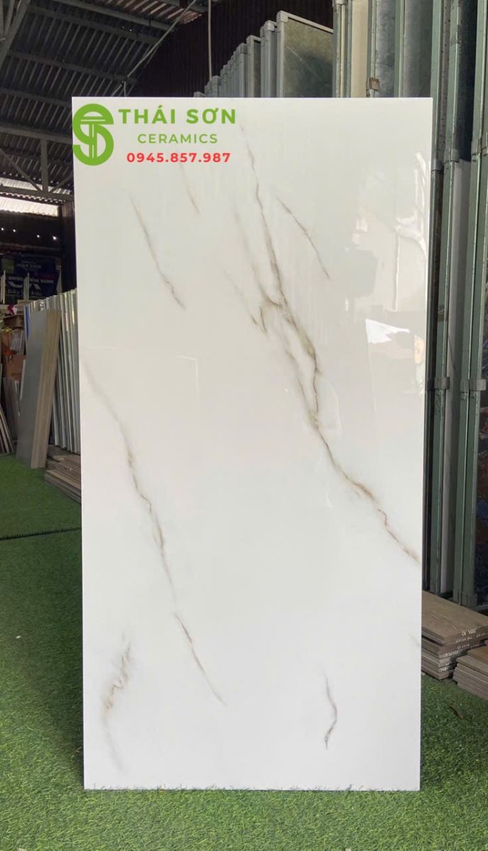 Gạch ấn độ 60x120 bóng kiếng màu trắng vân đá