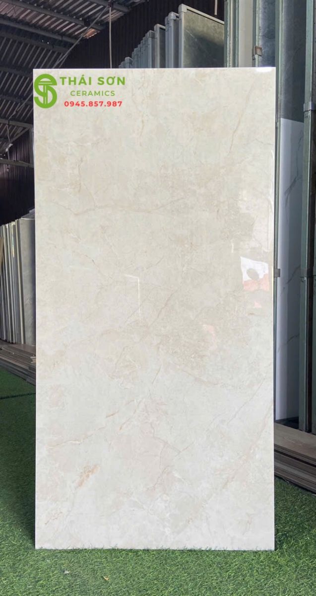 Gạch khổ lớn 60x120 ấn độ bề mặt bóng màu kem vàng