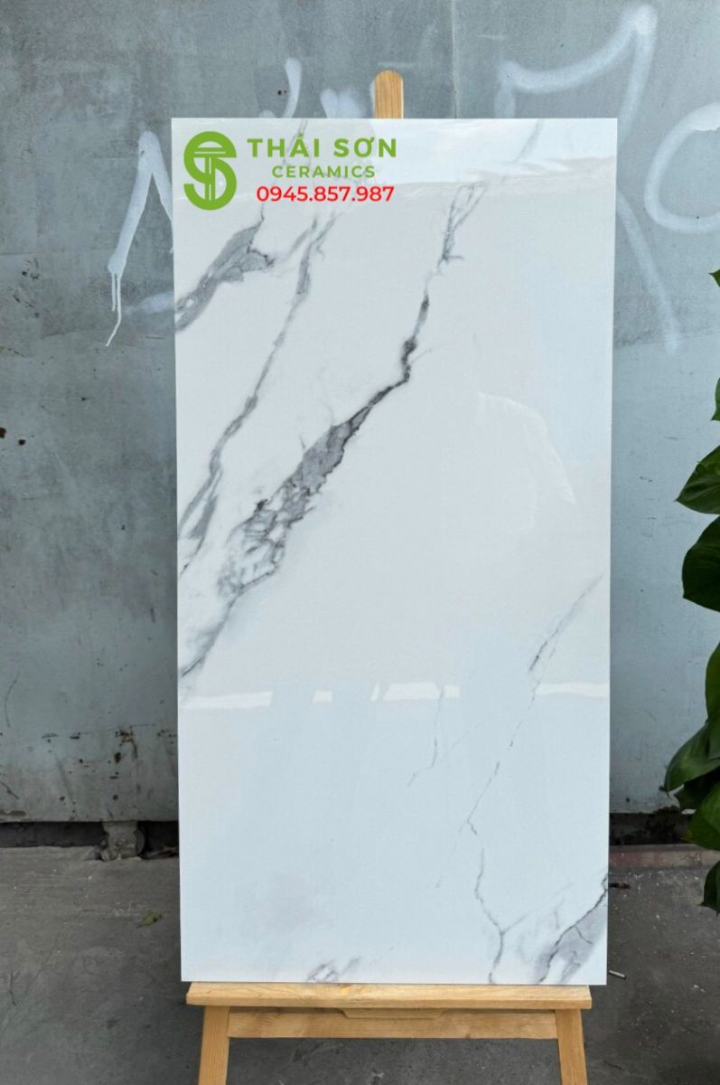 Gạch ấn độ đá bóng kiếng 60x120 vân đá trắng