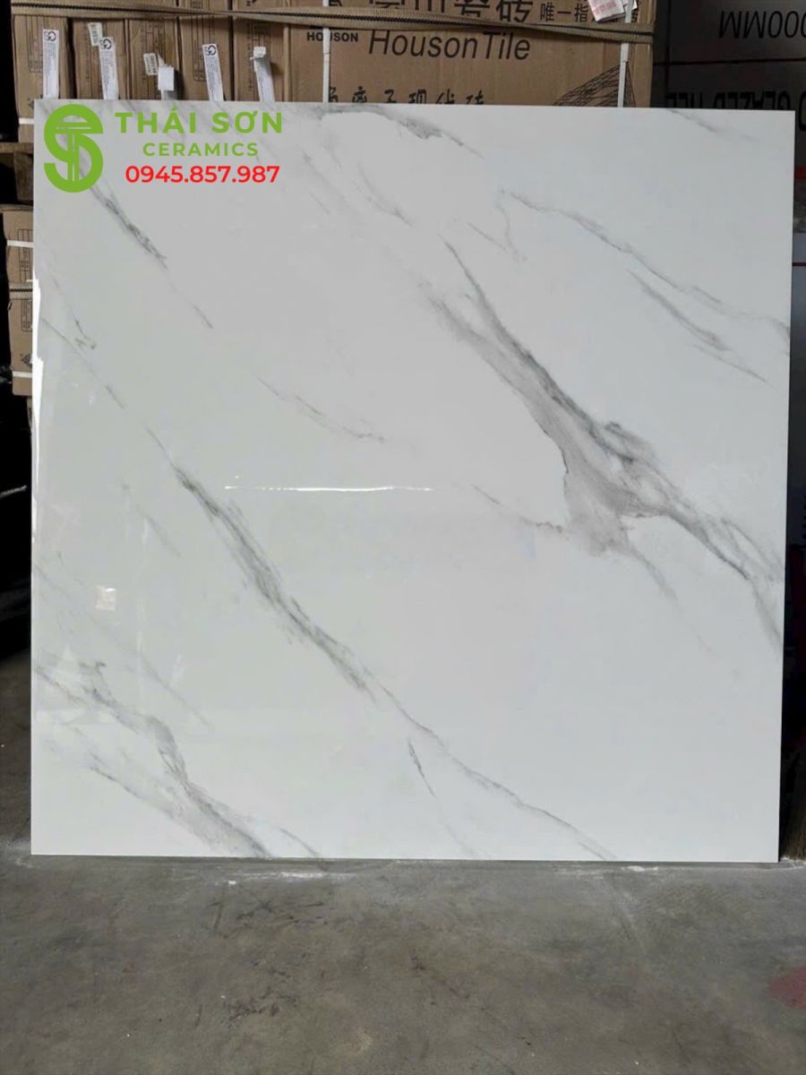 Gạch ấn độ 120x120 màu trắng vân mây bóng kiếng