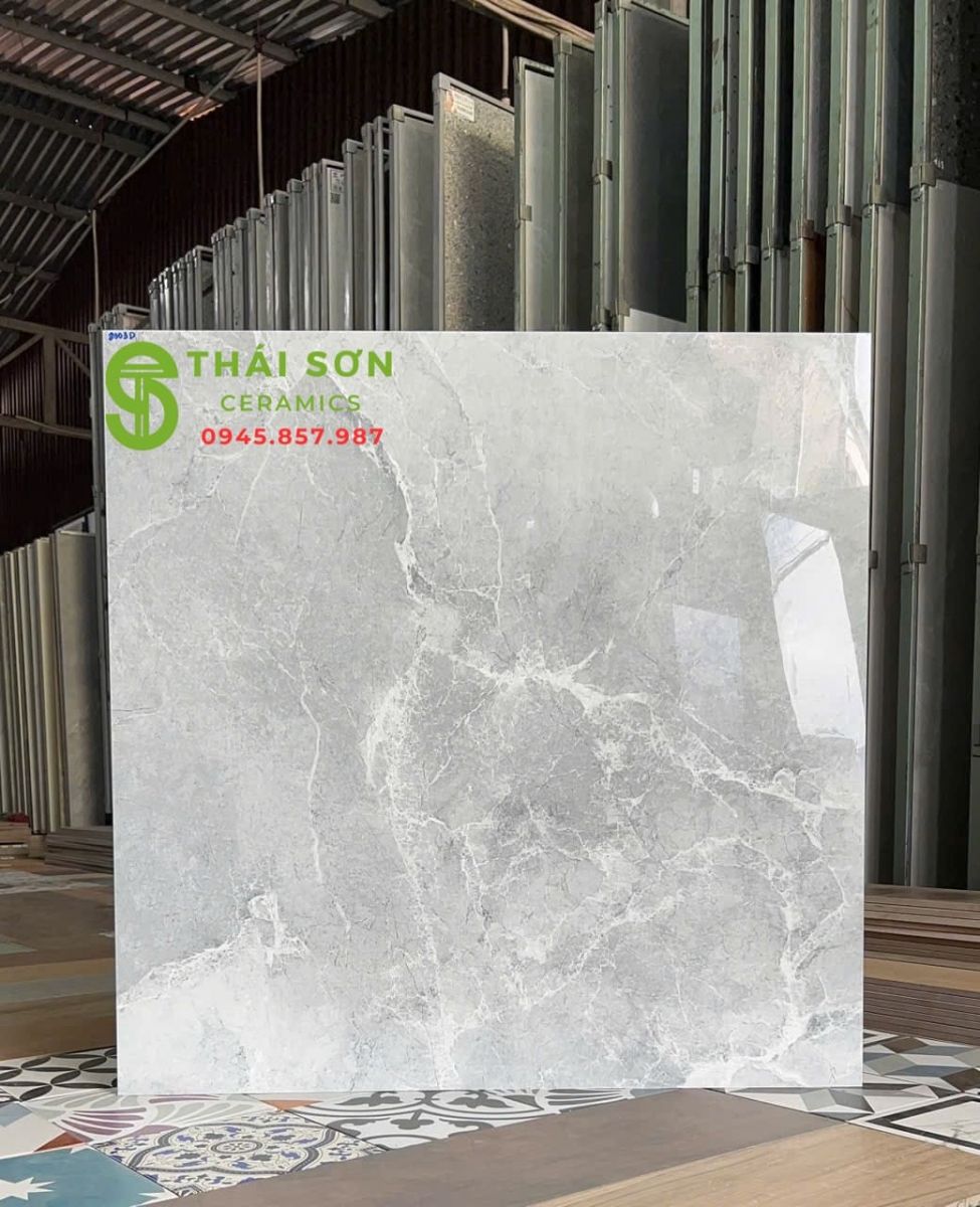 Gạch lát nền 80x80 bóng kiếng hà thanh màu xám ghi vân đá marble