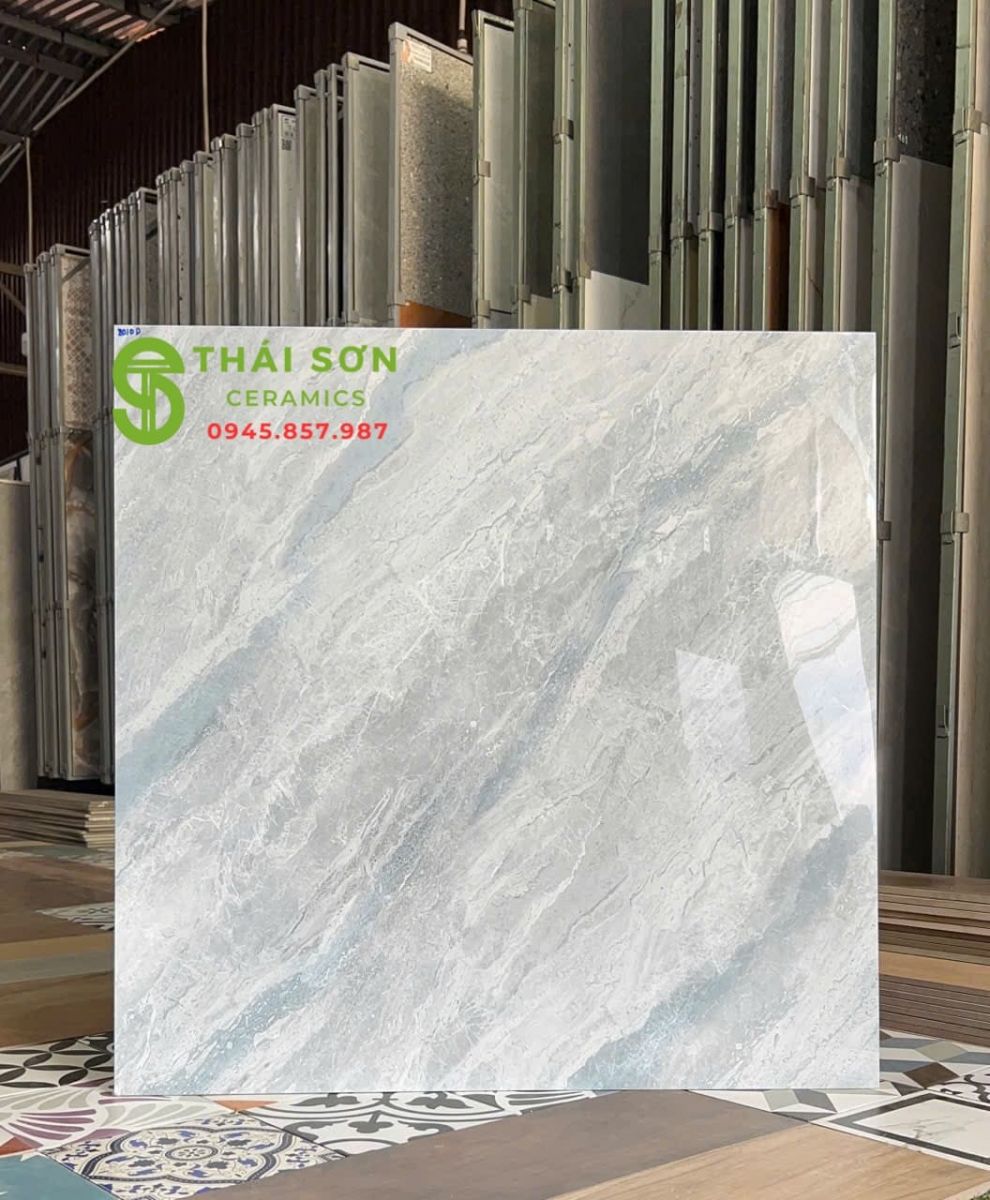 Gạch lát nền 80x80 bóng kiếng màu xanh xám vân đá