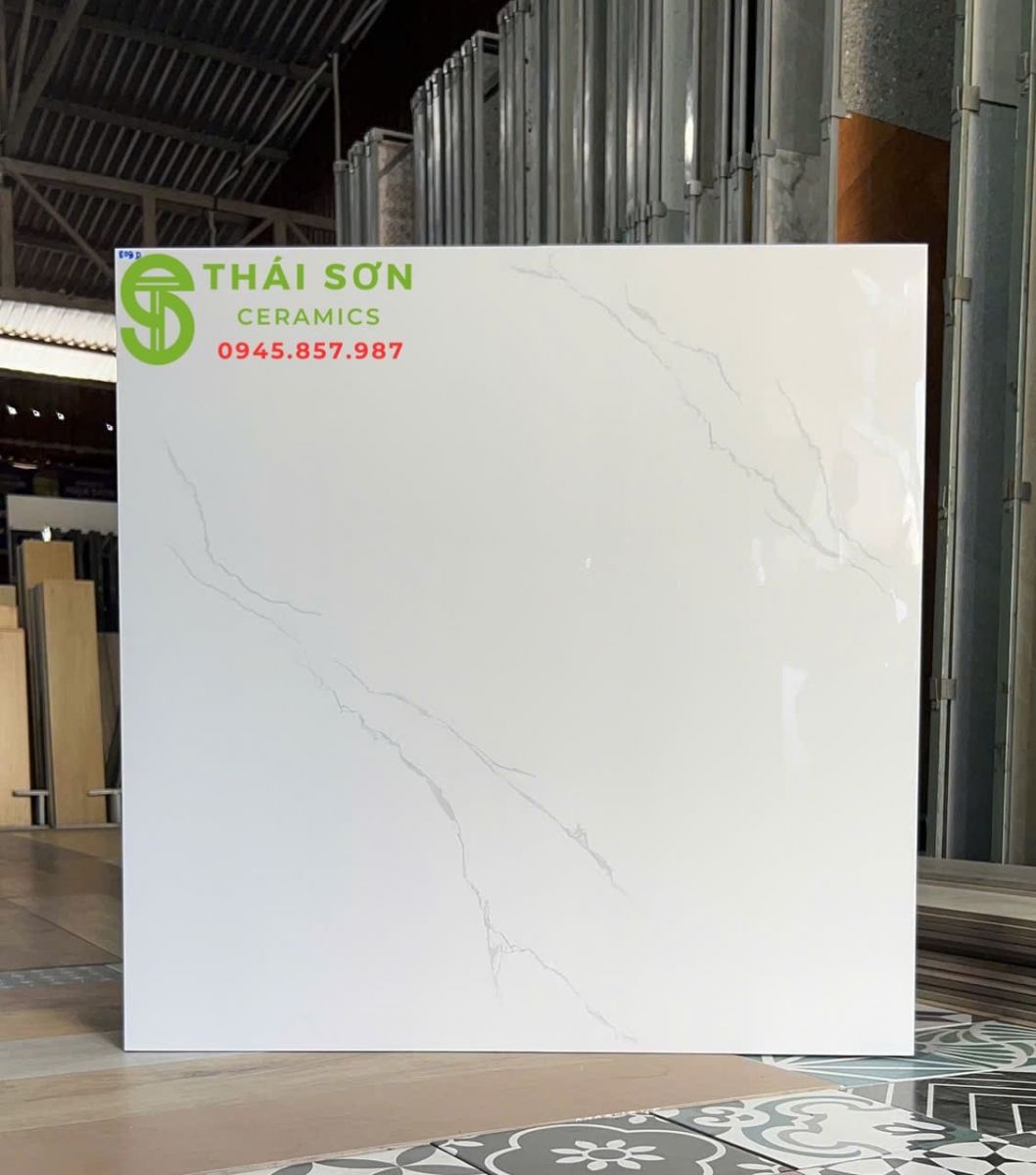 Gạch ốp lát hà thanh 80x80 bóng kiếng trắng vân mây